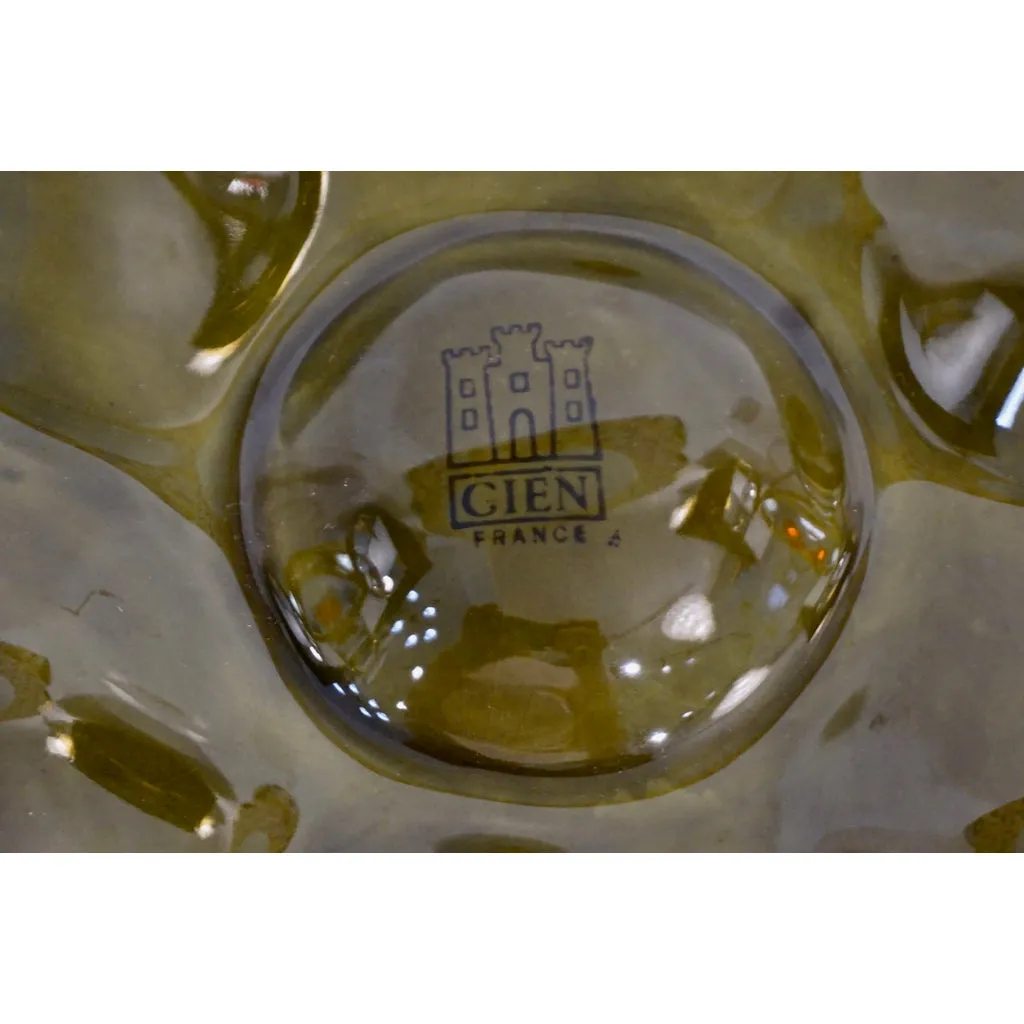 Gien 1950s French Set of 6 Green Majolica Oyster plates in Original Wood Box