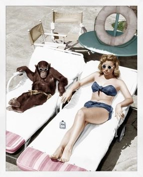 Gigis Day Off Chimpanzee and Woman Framed Photography 
