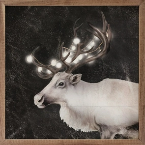 Glowing Reindeer Wood Framed Print 