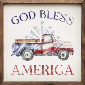 God Bless America Flag Truck White Wood Framed Print 