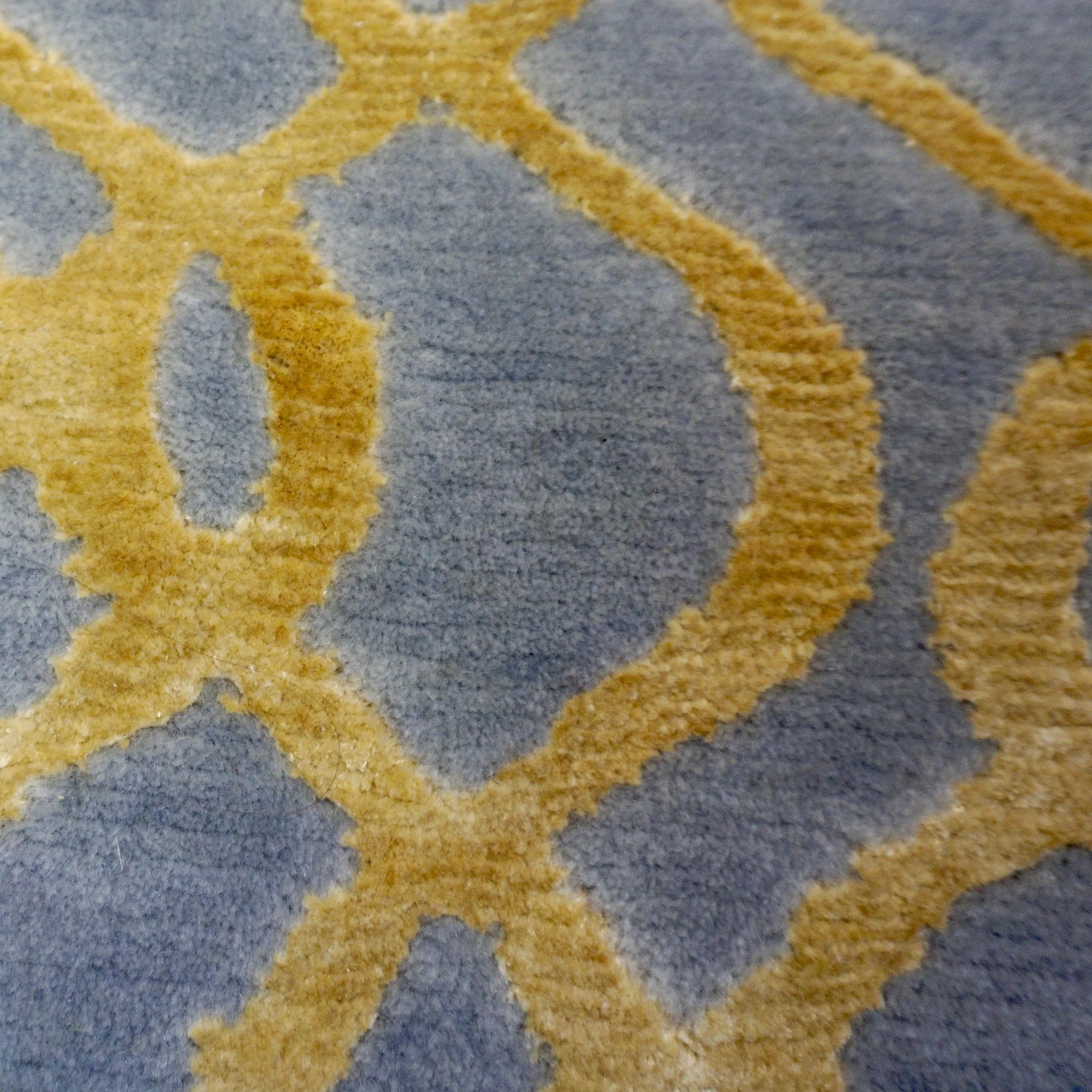 Gold and Silver Blue Gray Modern Indian Rug With Organic Geometric Design