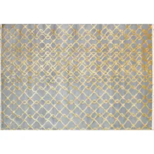 Gold and Silver Blue Gray Modern Indian Rug With Organic Geometric Design 
