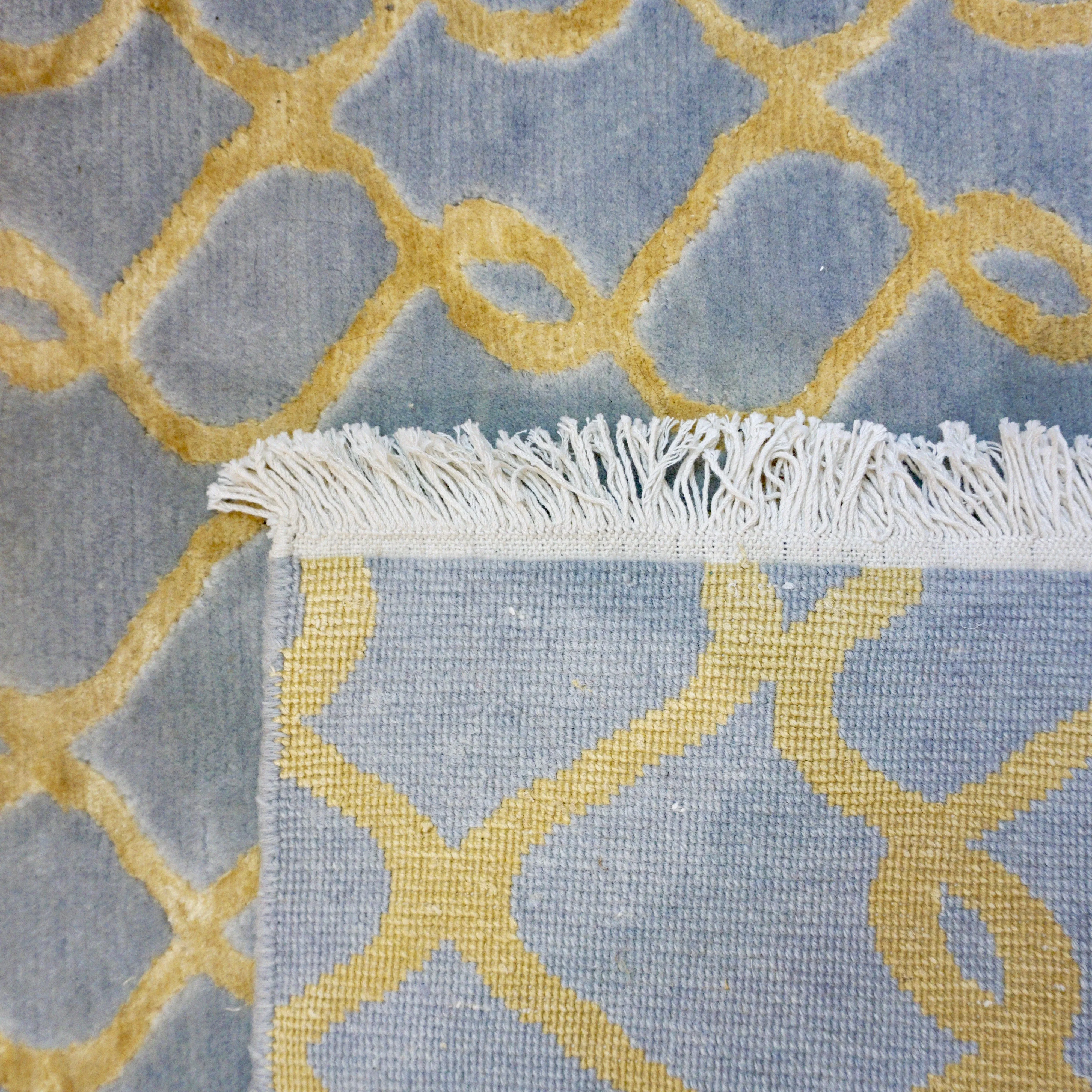 Gold and Silver Blue Gray Modern Indian Rug With Organic Geometric Design