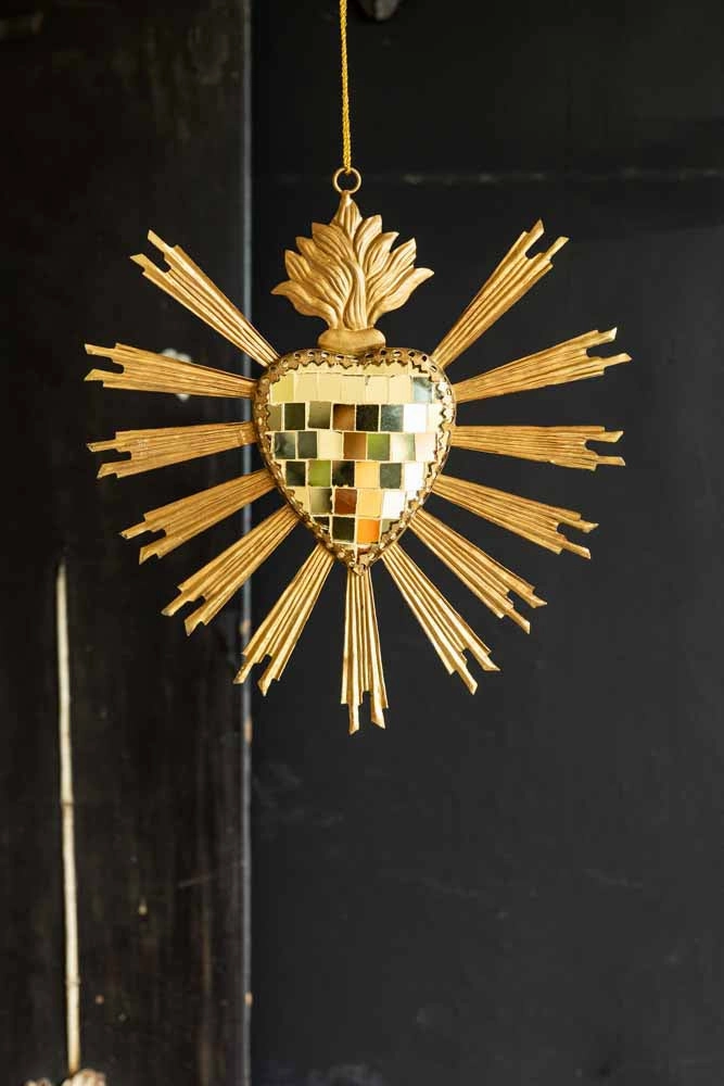 Gold Disco Ball Heart Hanging Ornament