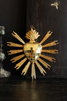 Gold Disco Ball Heart Hanging Ornament 