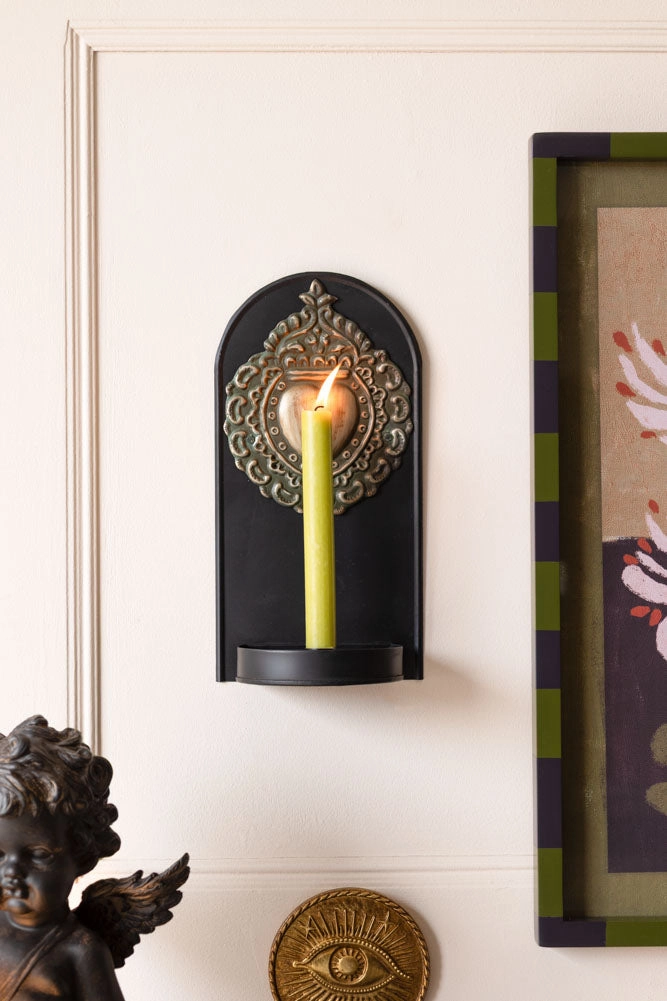 Gold Milagro Heart Candlestick Wall Sconce