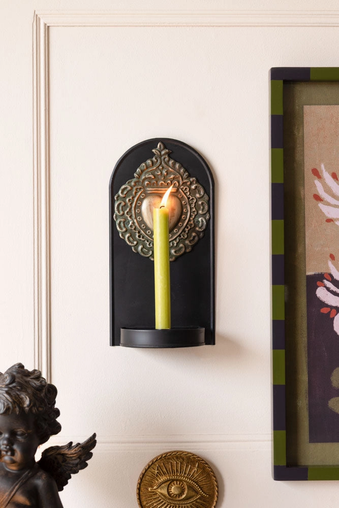 Gold Milagro Heart Candlestick Wall Sconce