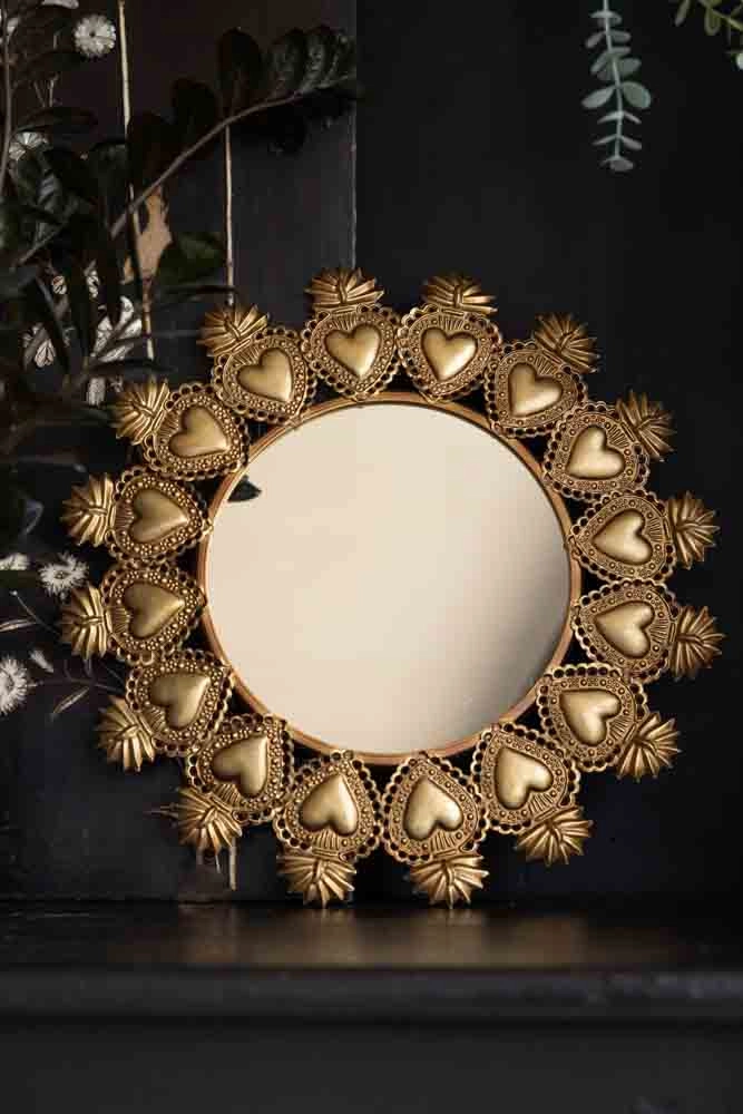 Gold Milagro Heart Mirror 