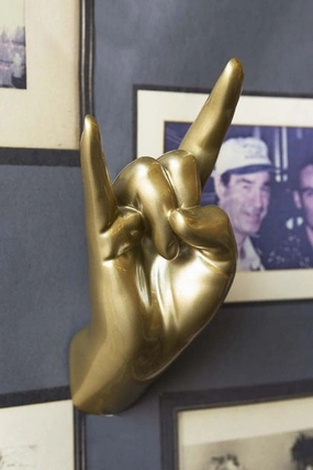 Gold Rock On Hand Wall Art & Coat Hook 