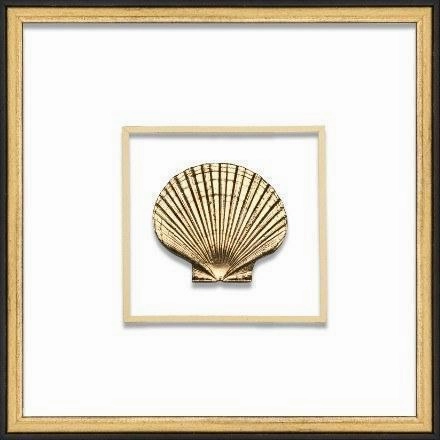 Gold Scallop Shell Coastal Beach Nautical Wall Art in Black & Gold Frame 