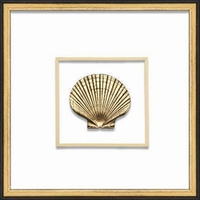 Gold Scallop Shell Coastal Beach Nautical Wall Art in Black & Gold Frame 