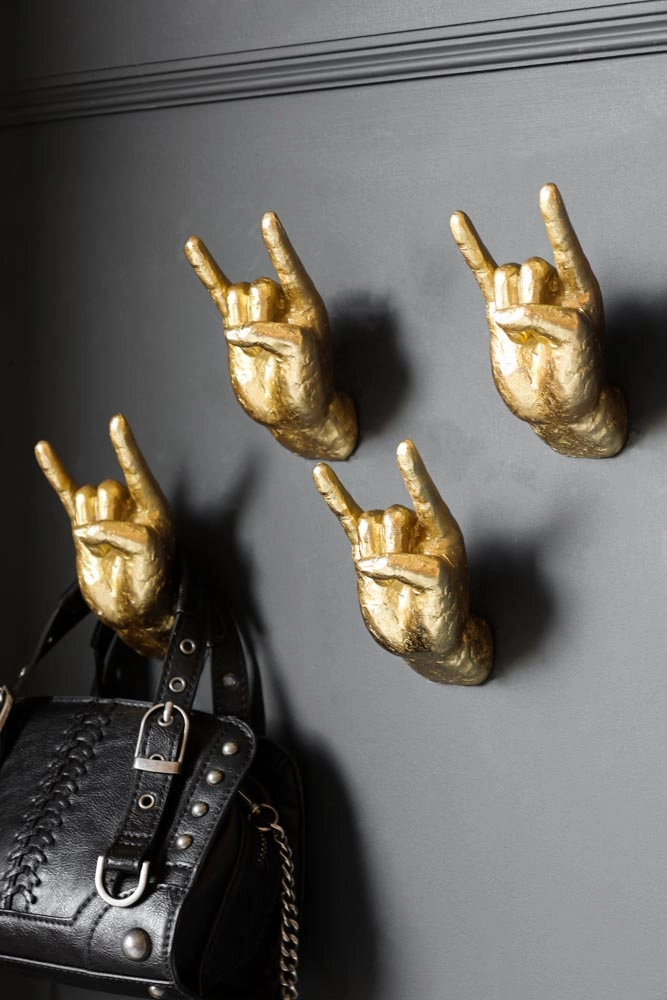 Gold Set of 4 Rock On Wall Hands 