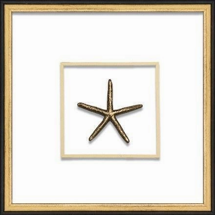 Gold Small Starfish Coastal Beach Wall Art in Black & Gold Frame 