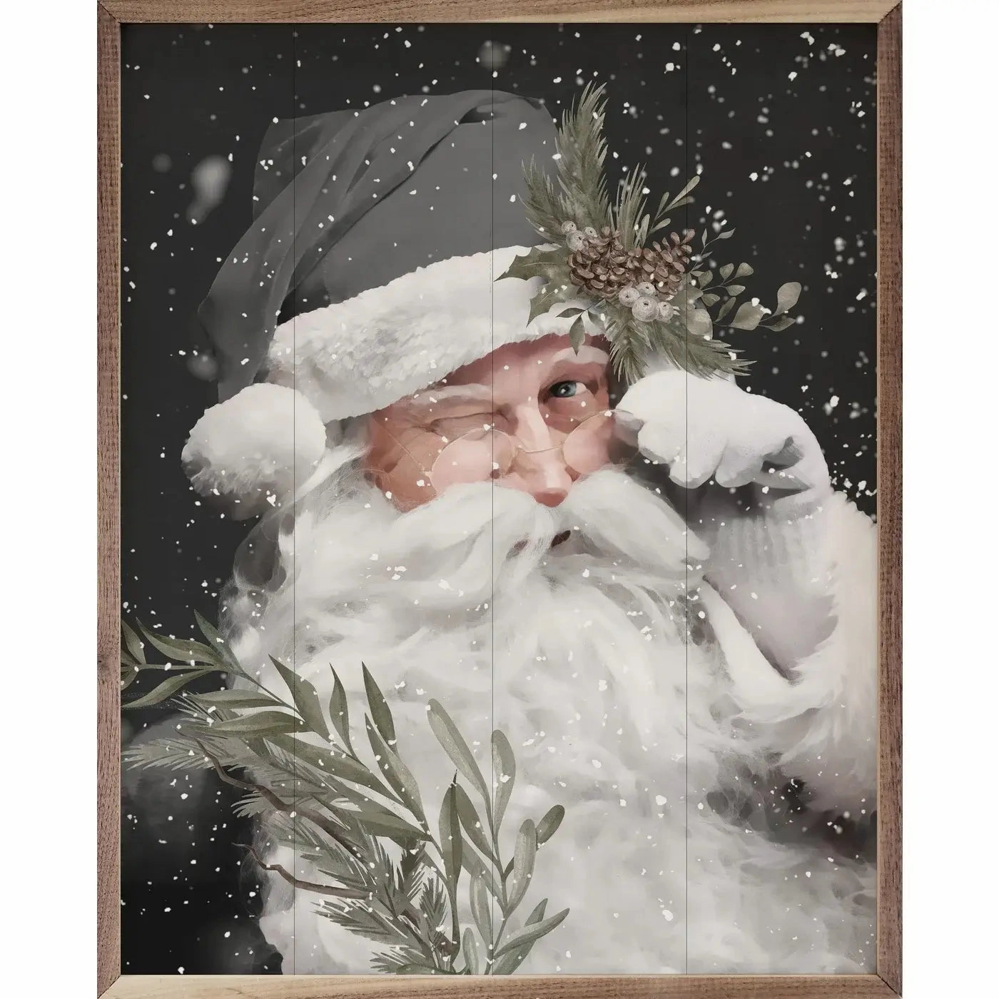 Grayscale Santa Claus Wood Framed Print 