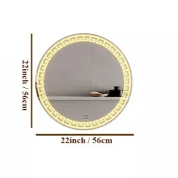 Greek Key Motif LED Round Bathroom Mirror