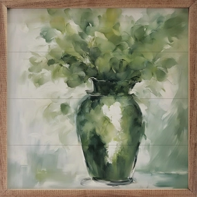 Green Eucalyptus In Vase Wood Framed Print 