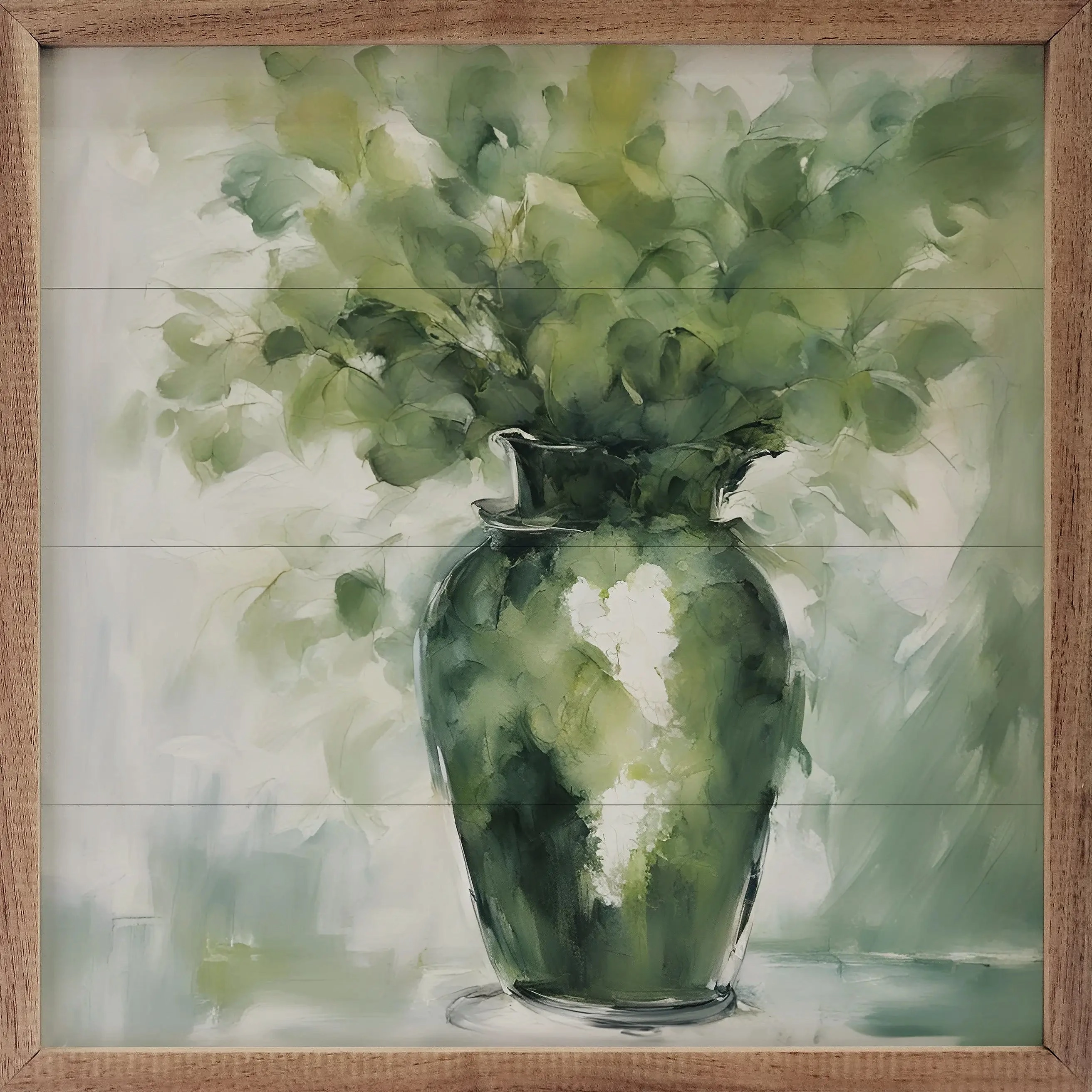 Green Eucalyptus In Vase Wood Framed Print 