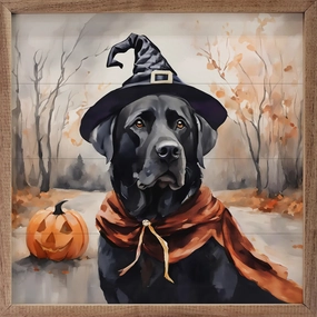 Halloween Black Lab Wood Framed Print 