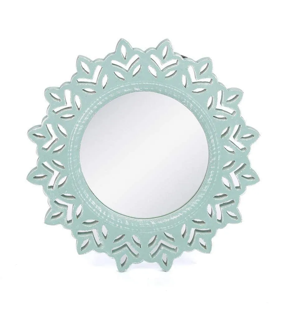 Handcrafted Wood Wall Mirror (35 cm x 2 cm x 35 cm, Green)