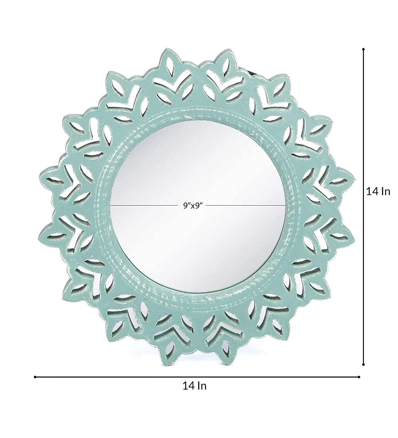 Handcrafted Wood Wall Mirror (35 cm x 2 cm x 35 cm, Green)