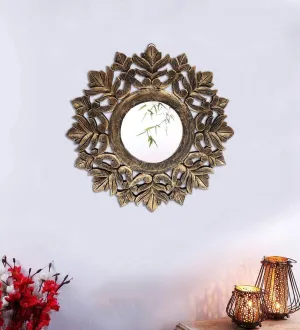 Handcrafted Wood Wall Mirror (40 cm x 40 cm x 2 cm, Black Gold) 