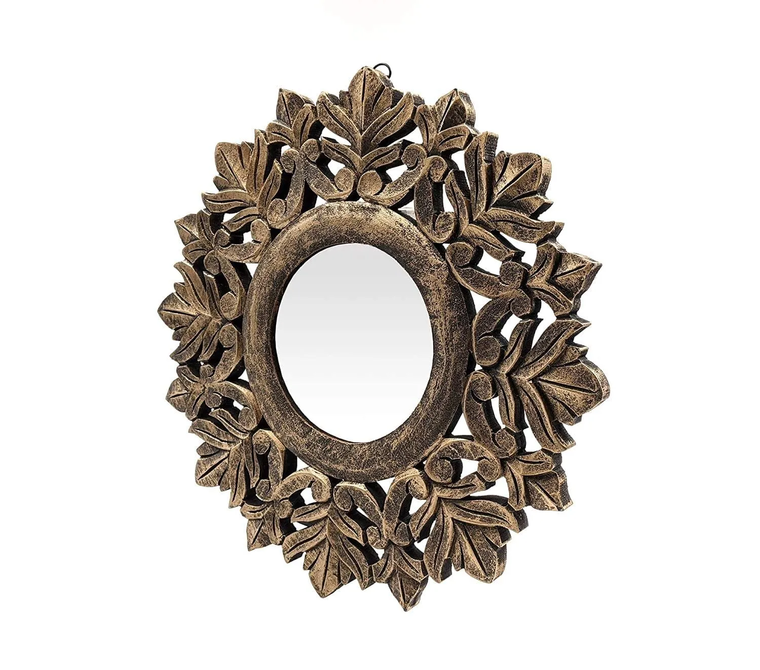 Handcrafted Wood Wall Mirror (40 cm x 40 cm x 2 cm, Black Gold)