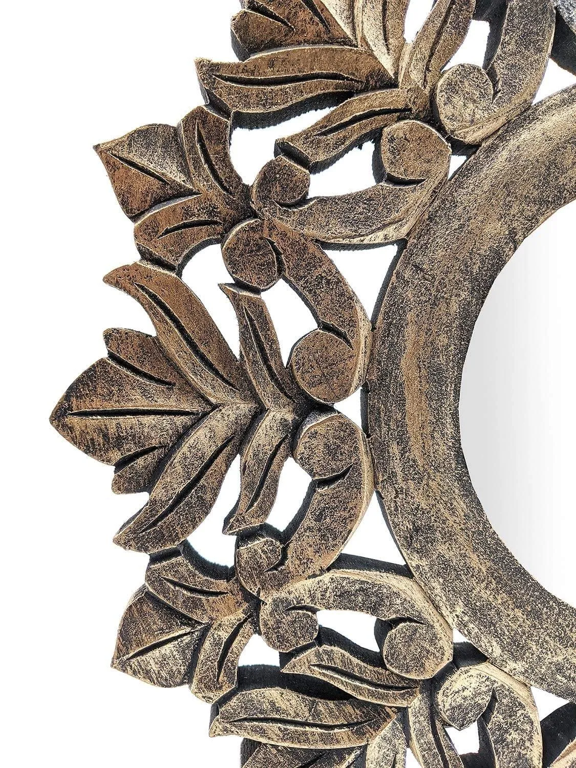 Handcrafted Wood Wall Mirror (40 cm x 40 cm x 2 cm, Black Gold)