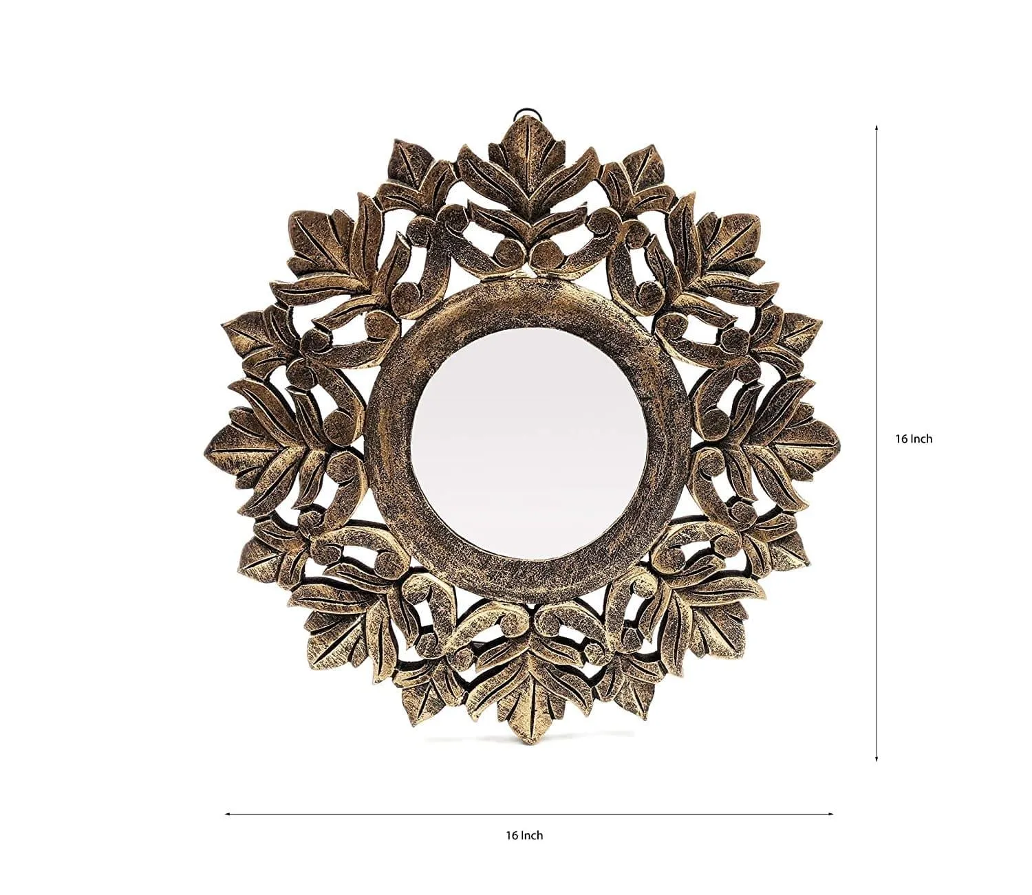 Handcrafted Wood Wall Mirror (40 cm x 40 cm x 2 cm, Black Gold)
