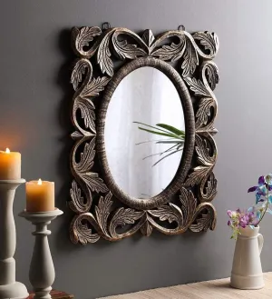 Handcrafted Wood Wall Mirror (50 cm x 2 cm x 60 cm, Brown) 