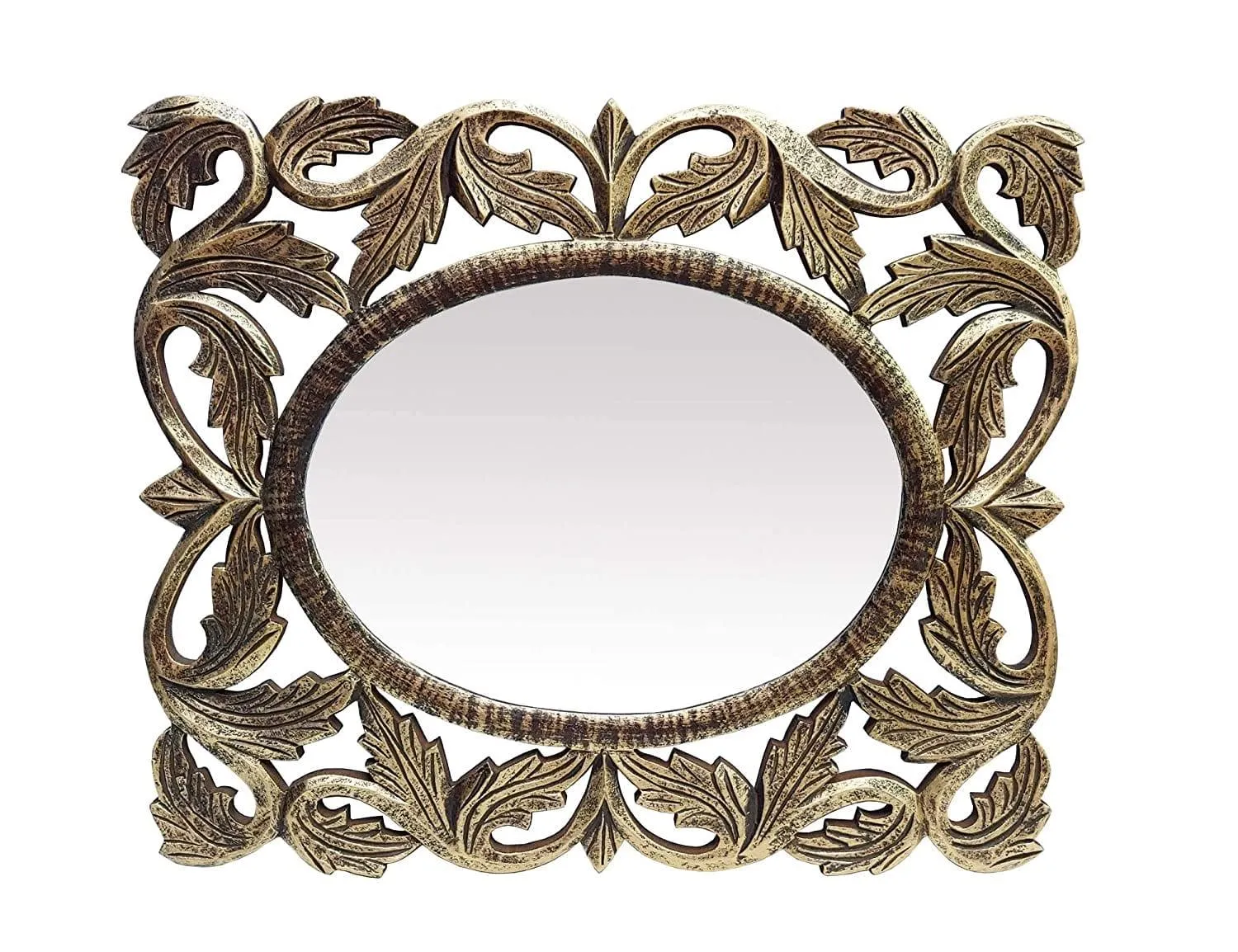 Handcrafted Wood Wall Mirror (50 cm x 2 cm x 60 cm, Brown)