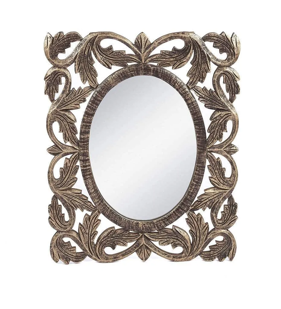 Handcrafted Wood Wall Mirror (50 cm x 2 cm x 60 cm, Brown)