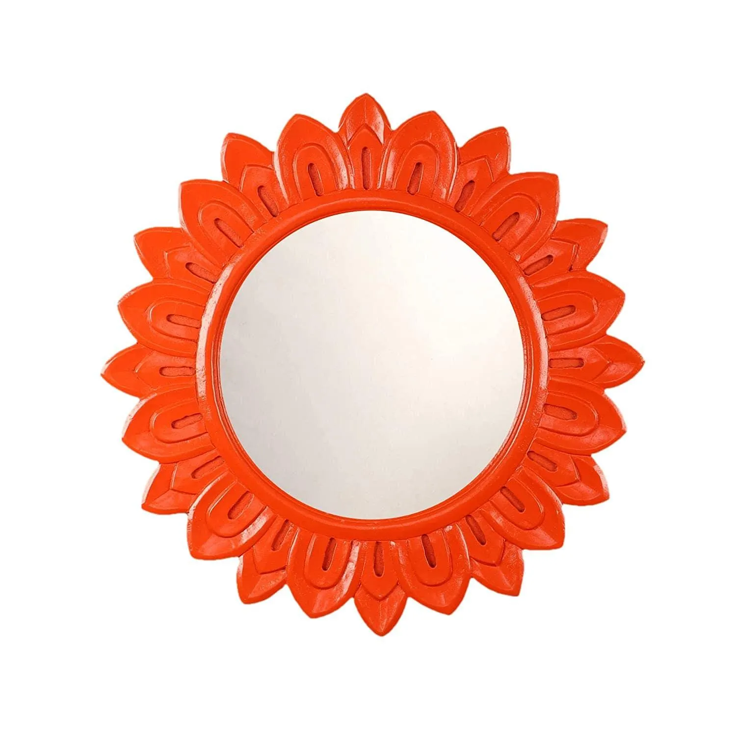 Handcrafted Wood Wall Mirror (50.8 cm x 50.8 cm x 2.5 cm, Orange)