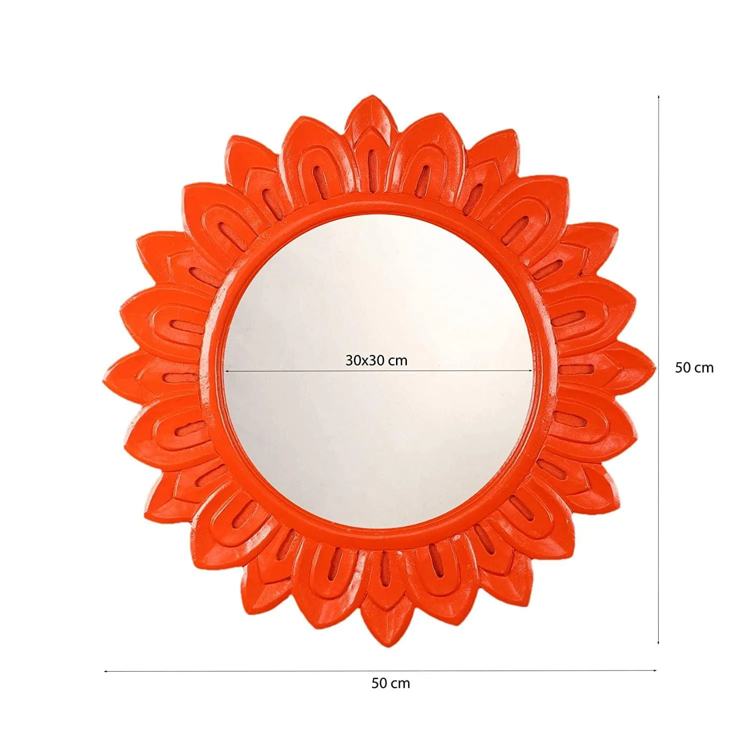 Handcrafted Wood Wall Mirror (50.8 cm x 50.8 cm x 2.5 cm, Orange)