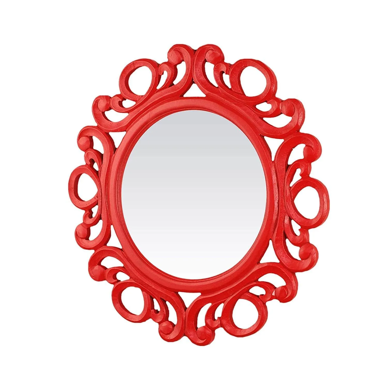 Handcrafted Wood Wall Mirror (50.8 cm x 50.8 cm x 2.5 cm, Red)