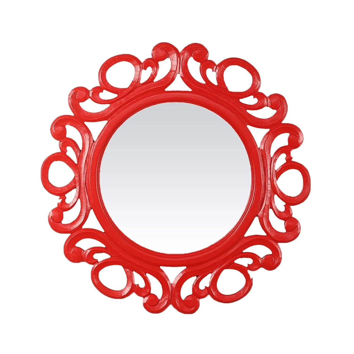 Handcrafted Wood Wall Mirror (50.8 cm x 50.8 cm x 2.5 cm, Red)