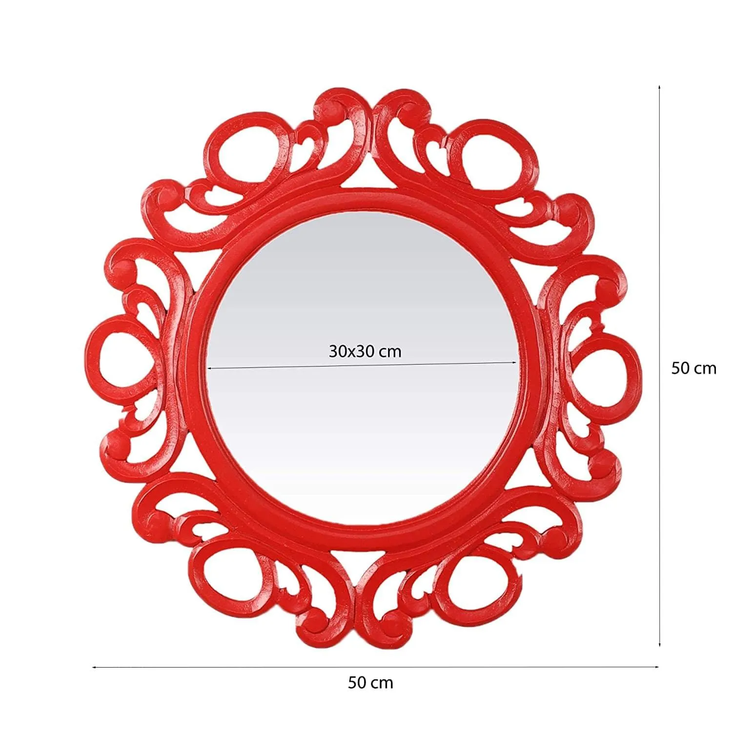 Handcrafted Wood Wall Mirror (50.8 cm x 50.8 cm x 2.5 cm, Red)