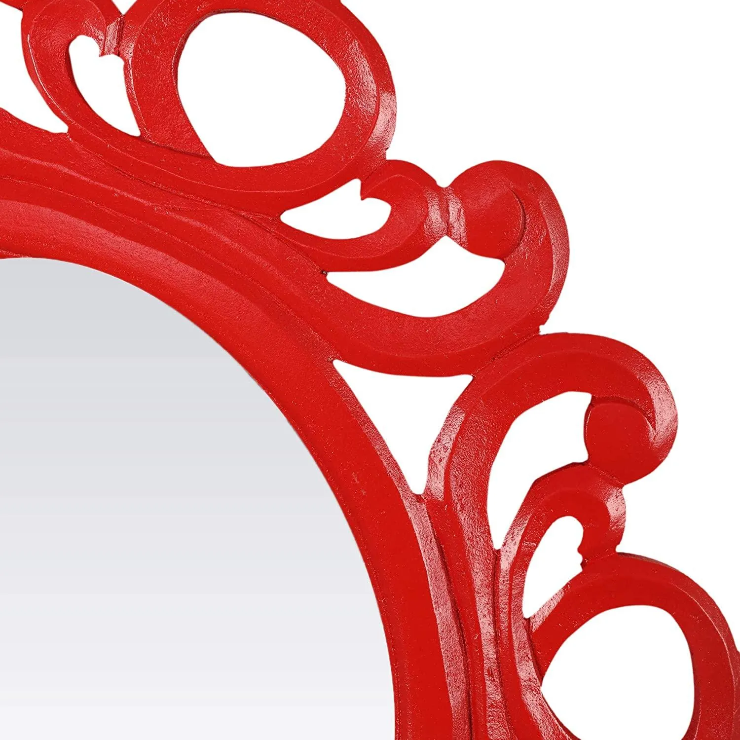 Handcrafted Wood Wall Mirror (50.8 cm x 50.8 cm x 2.5 cm, Red)