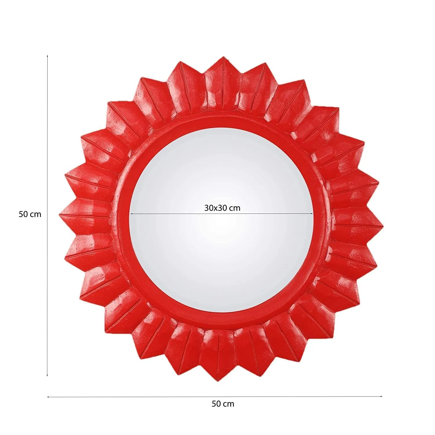 Handcrafted Wood Wall Mirror (50.8 cm x 50.8 cm x 2.5 cm, Red)