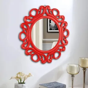 Handcrafted Wood Wall Mirror (50.8 cm x 50.8 cm x 2.5 cm, Red) 