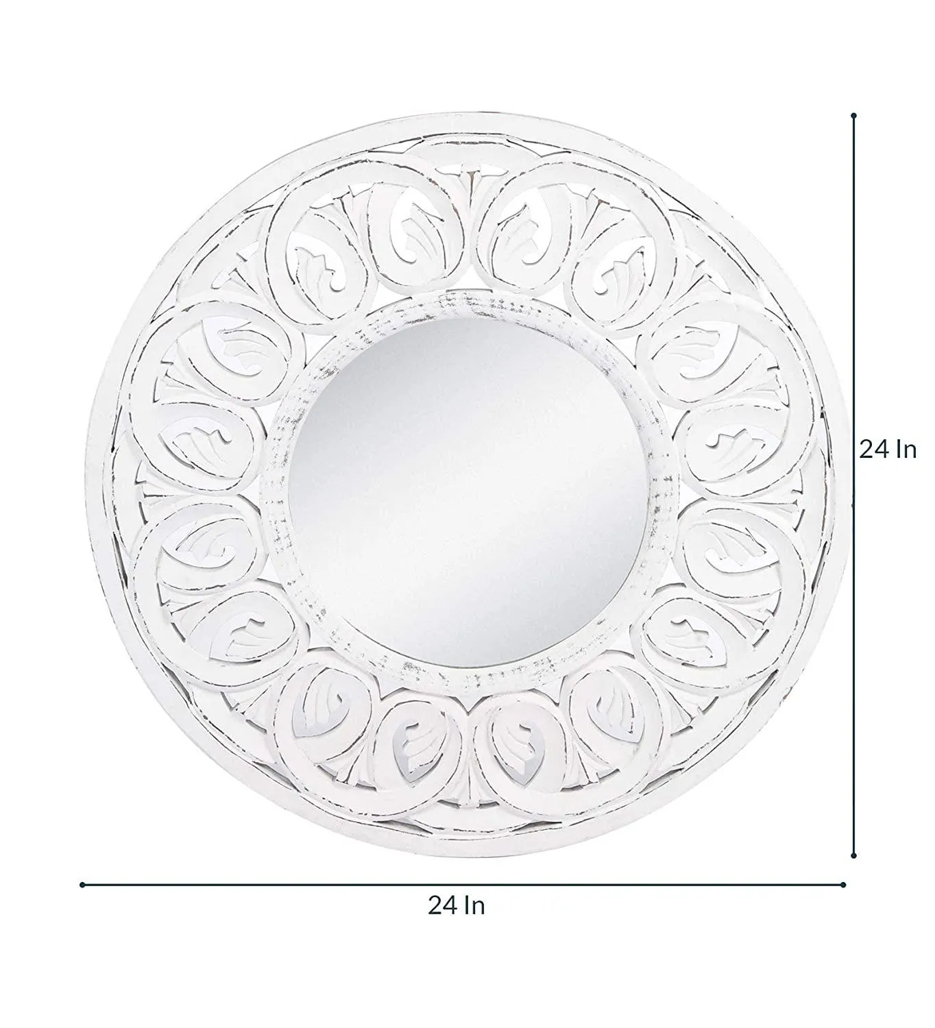 Handcrafted Wood Wall Mirror (60 cm x 60 cm x 2 cm, White)