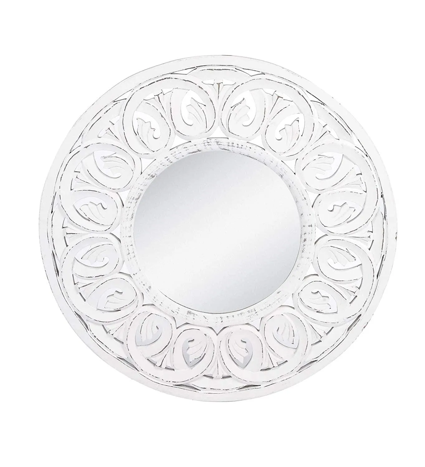 Handcrafted Wood Wall Mirror (60 cm x 60 cm x 2 cm, White)