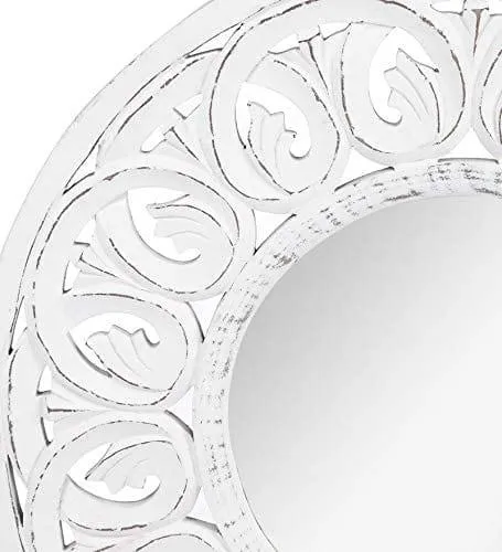 Handcrafted Wood Wall Mirror (60 cm x 60 cm x 2 cm, White)