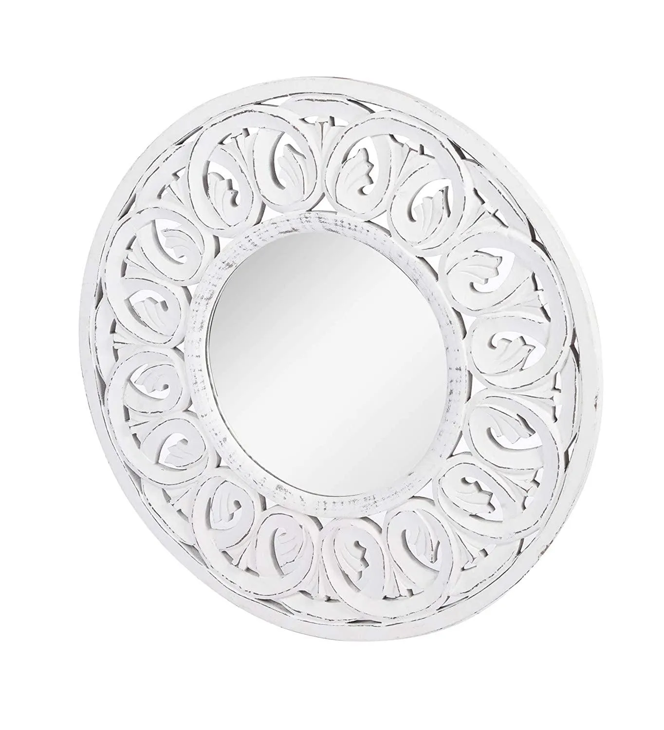 Handcrafted Wood Wall Mirror (60 cm x 60 cm x 2 cm, White)