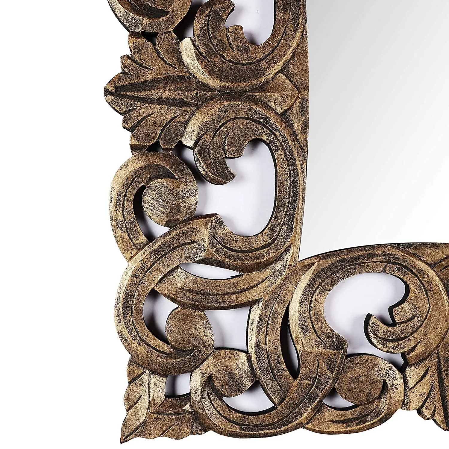 Handcrafted Wood Wall Mirror (61 cm x 61 cm x 2.5 cm, Gold)