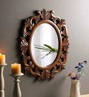 Handcrafted Wooden Wall Mirror for Home Dcor (49.5 cm x 2 cm x 59.5 cm, Multicolor) 