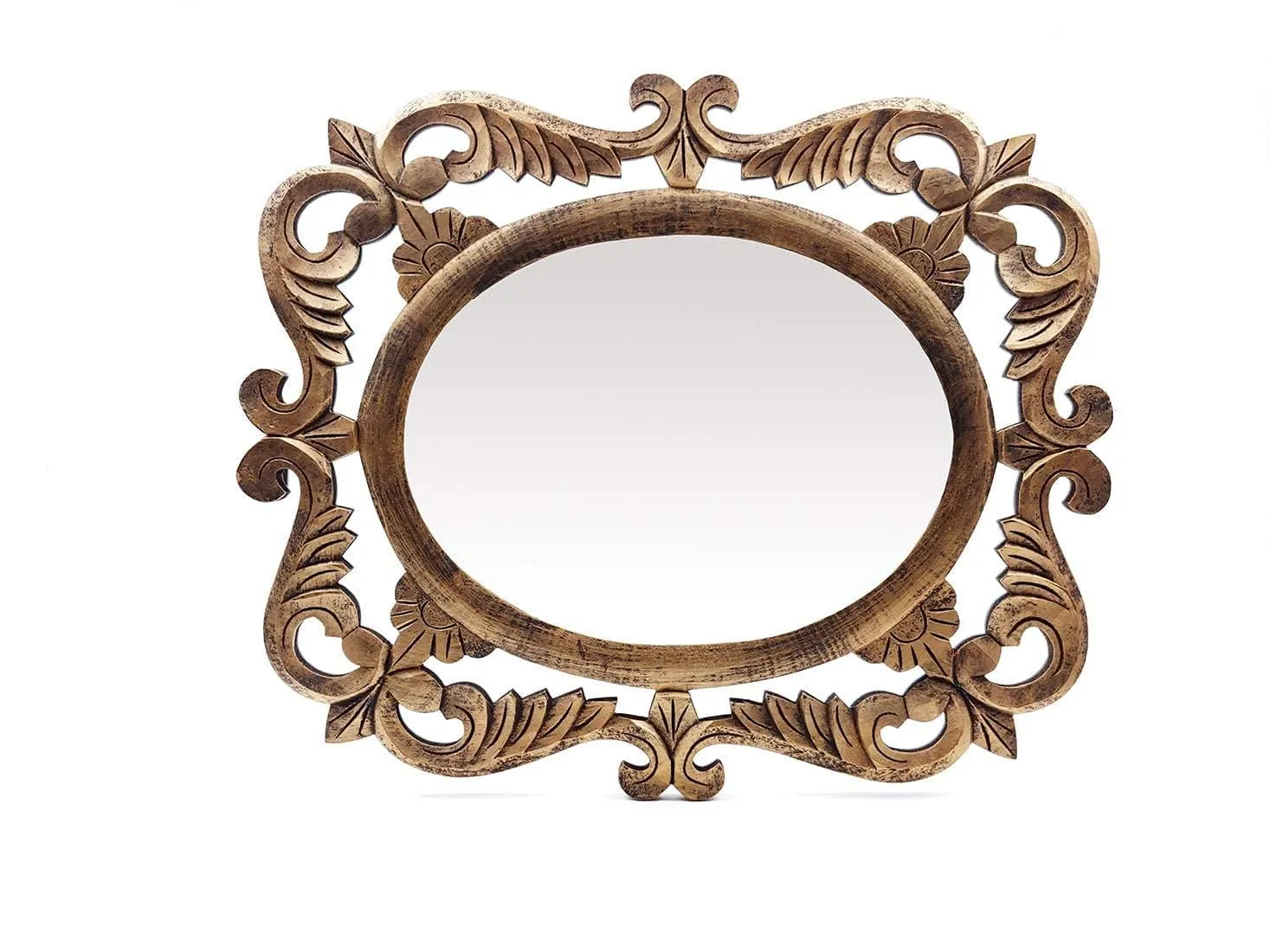 Handcrafted Wooden Wall Mirror for Home Dcor (50 cm x 2 cm x 60 cm, Gold)
