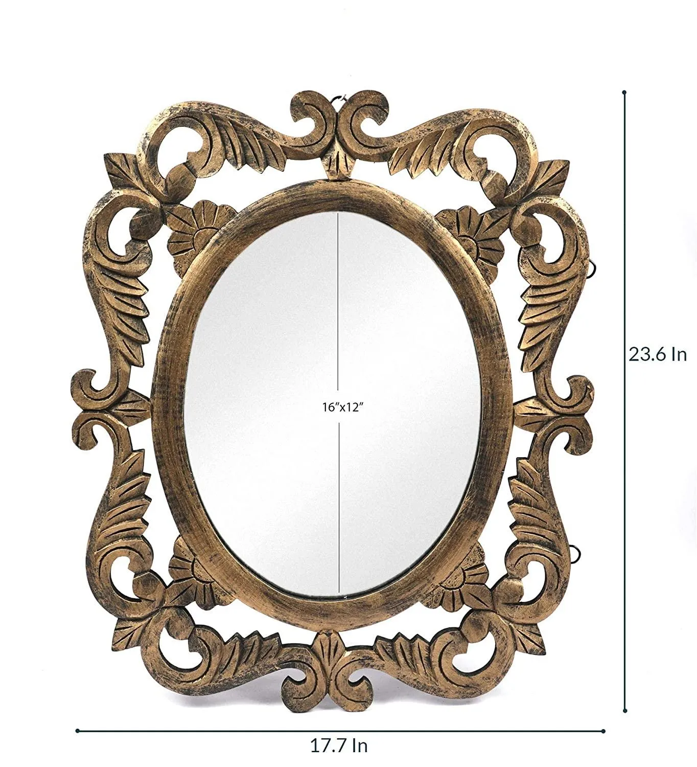 Handcrafted Wooden Wall Mirror for Home Dcor (50 cm x 2 cm x 60 cm, Gold)