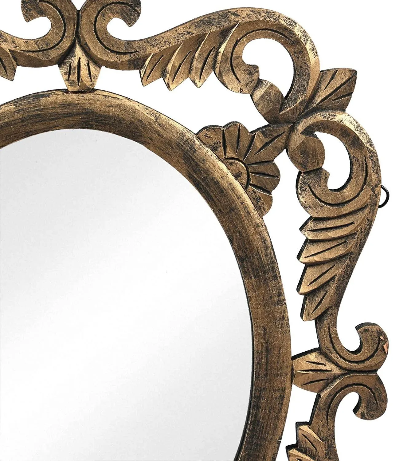 Handcrafted Wooden Wall Mirror for Home Dcor (50 cm x 2 cm x 60 cm, Gold)