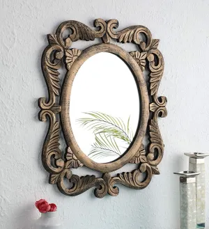 Handcrafted Wooden Wall Mirror for Home Dcor (50 cm x 2 cm x 60 cm, Gold) 