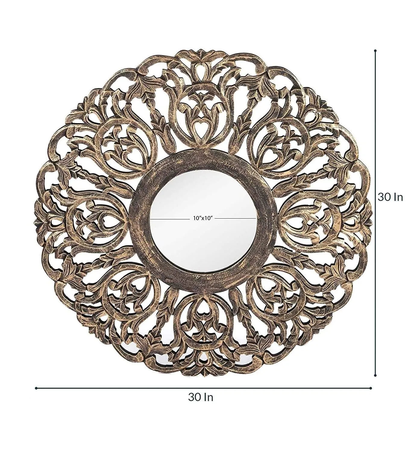 Handcrafted Wooden Wall Mirror for Home Dcor (75 cm x 2 cm x 75 cm, Gold)